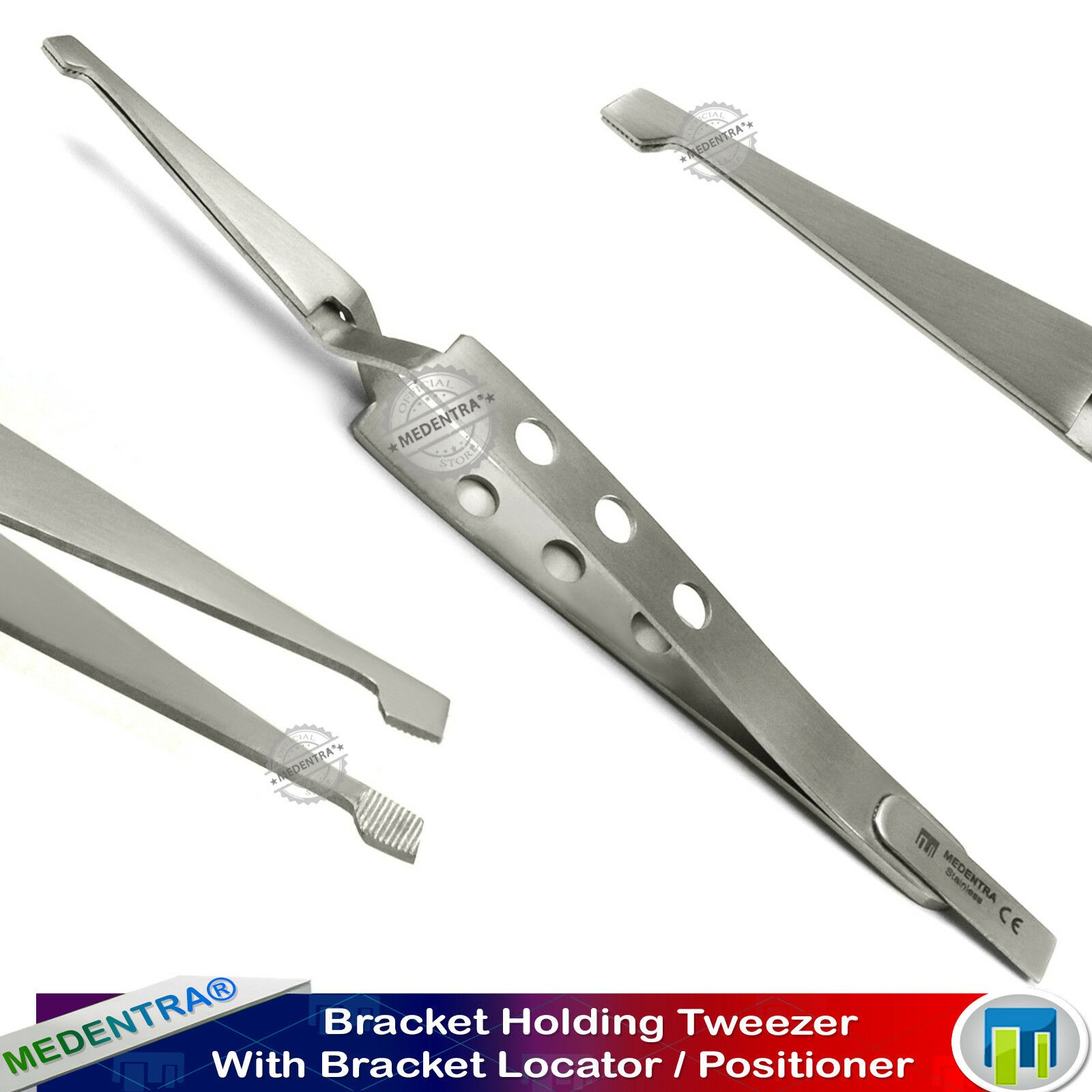 Orthodontic Bracket Placer Holding and Bonding Tweezers with Locator