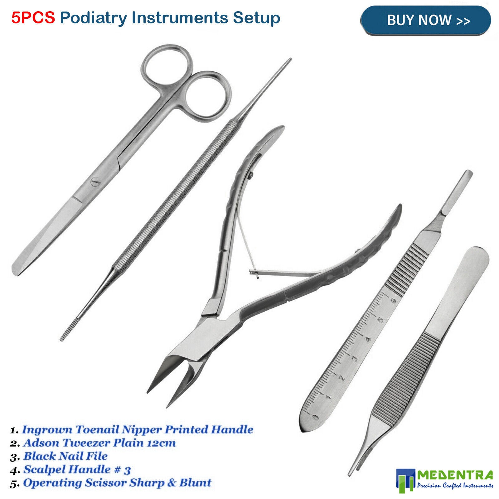 Chiropodia Podiatry Instruments Kit Nails Toe Scissors Embodied Cutter 5PCS
