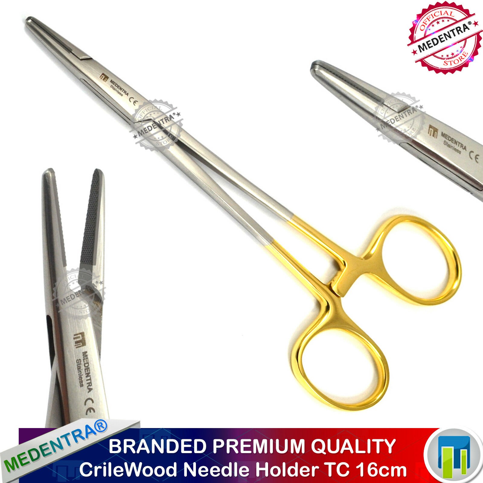 Mayo Hegar Needle Holder Straight TC 16 cm Suture Half Golden Dental Surgical