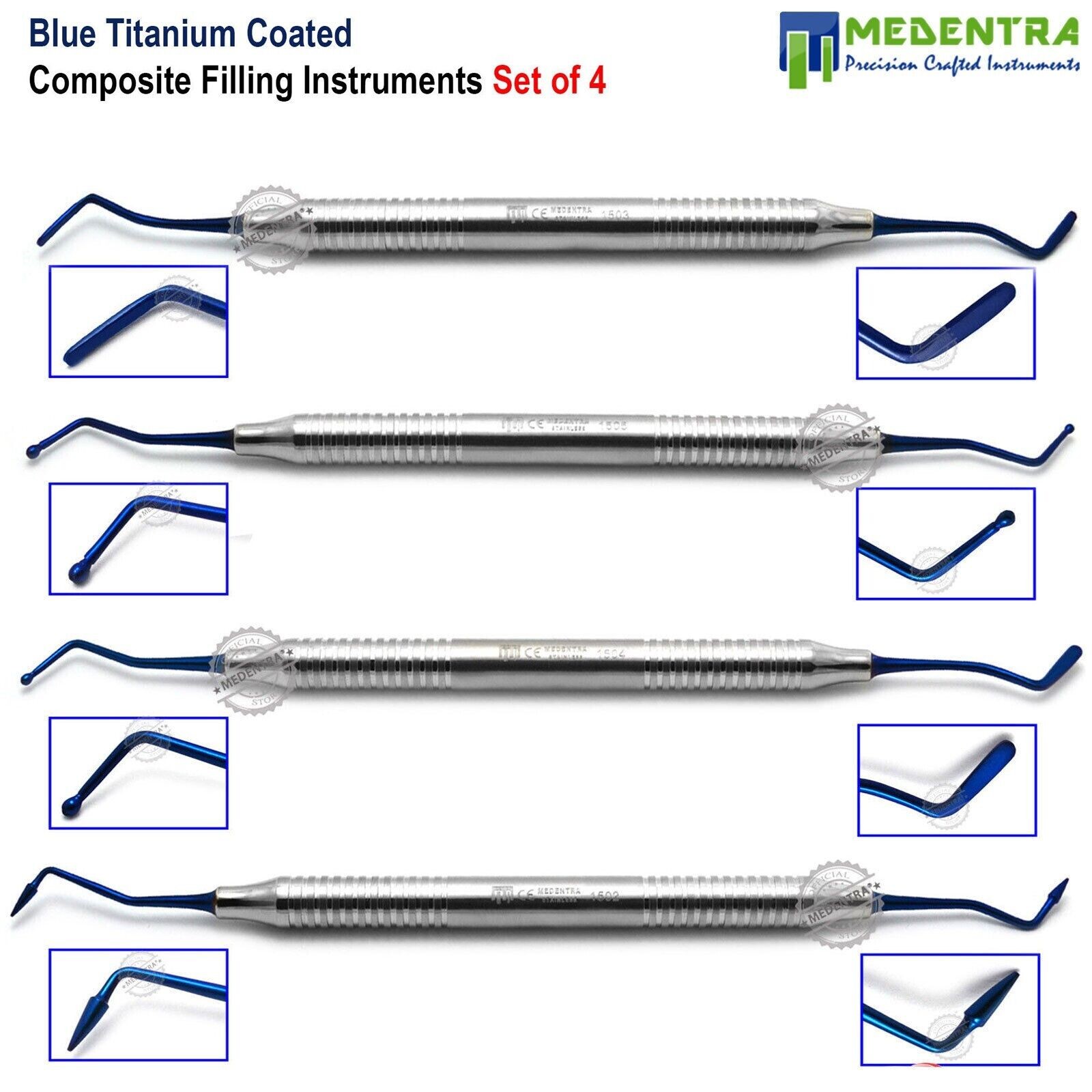 4 Blue Color Tips Composite Filling Tools Teeth Restoration Instruments Set