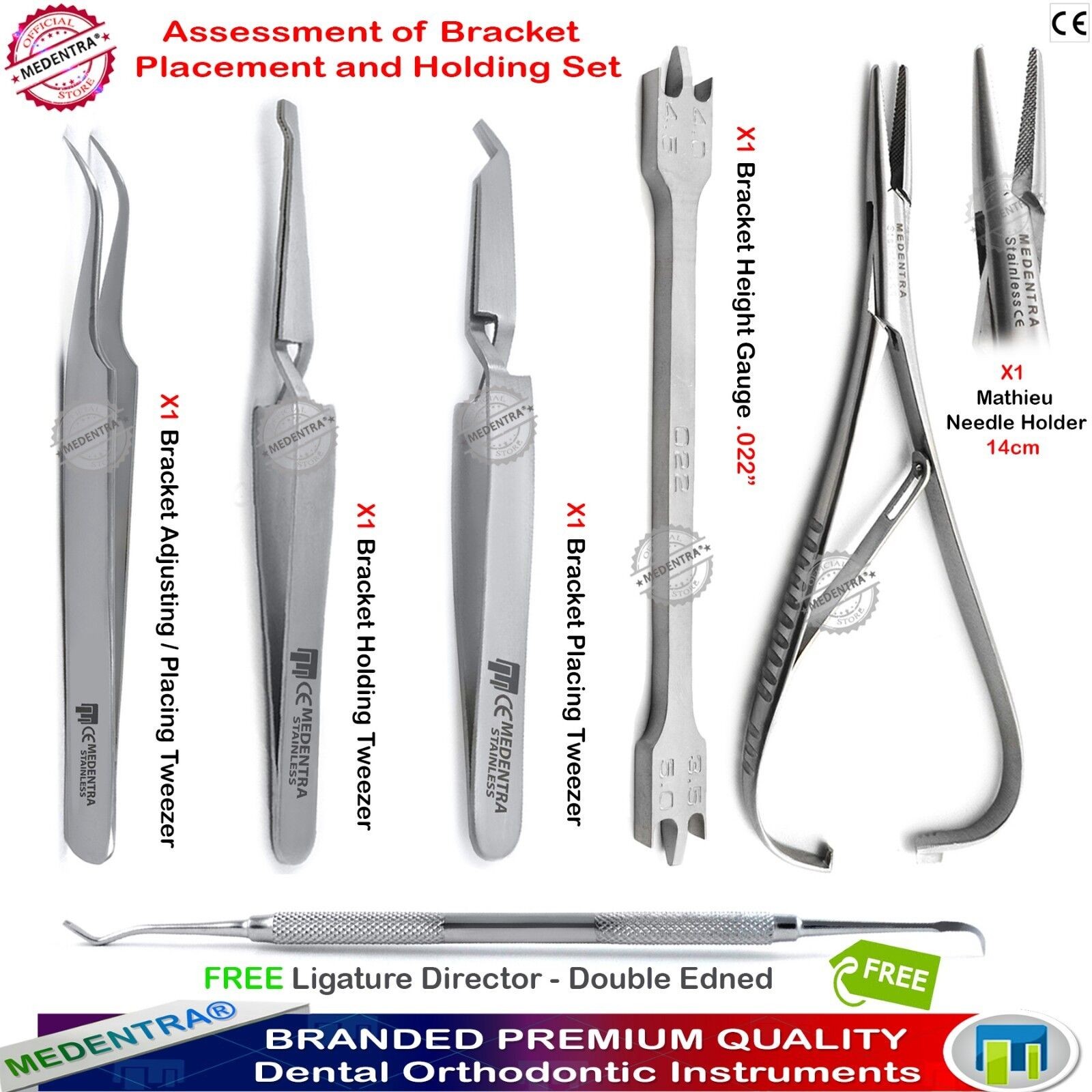 Orthodontics Bracket Height Gauge Tweezers Placing/Holding Forceps Mathieu 6PCS