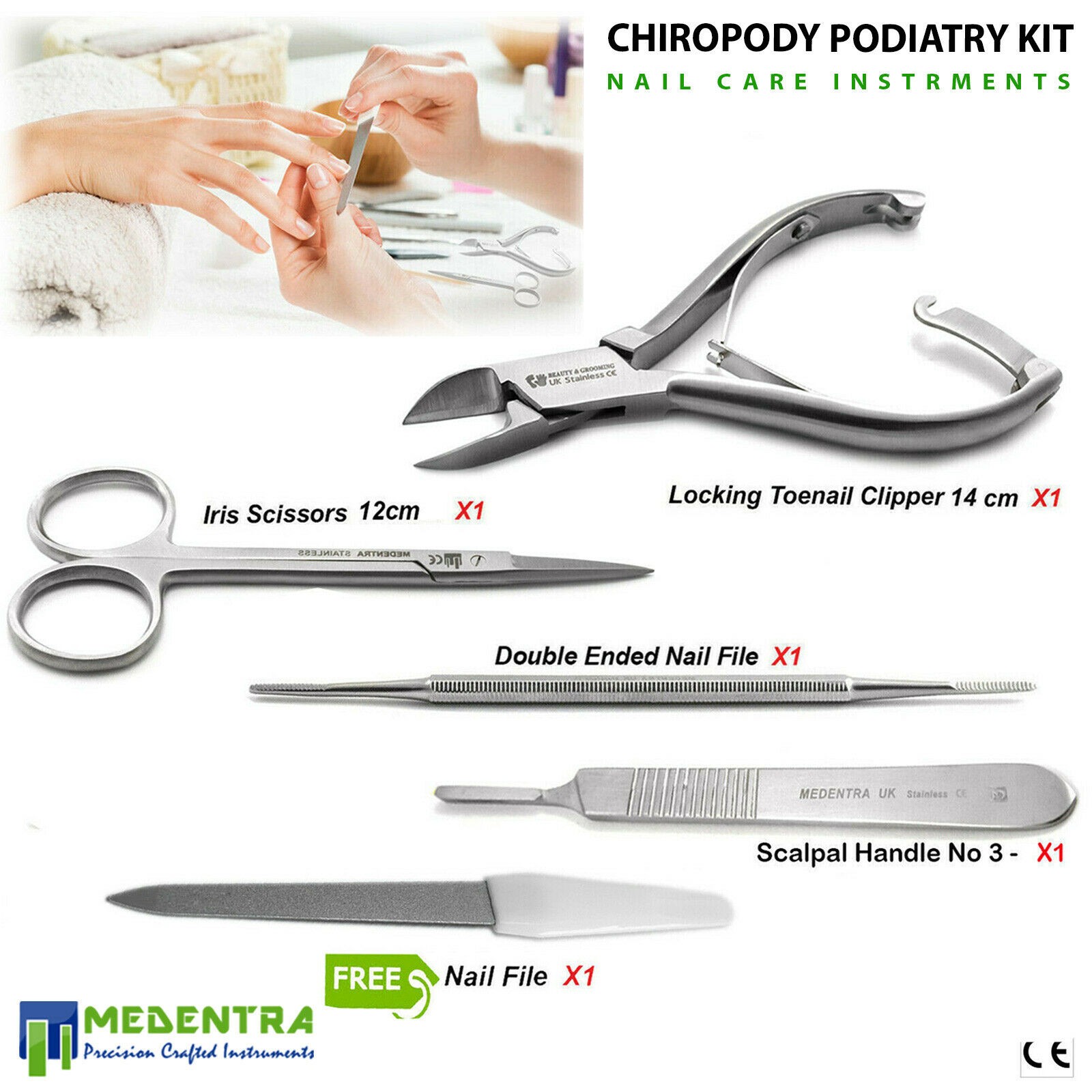Professional Podiatry Kit of Clippers Ingrown Nail File Thick Toenail Nippers CE