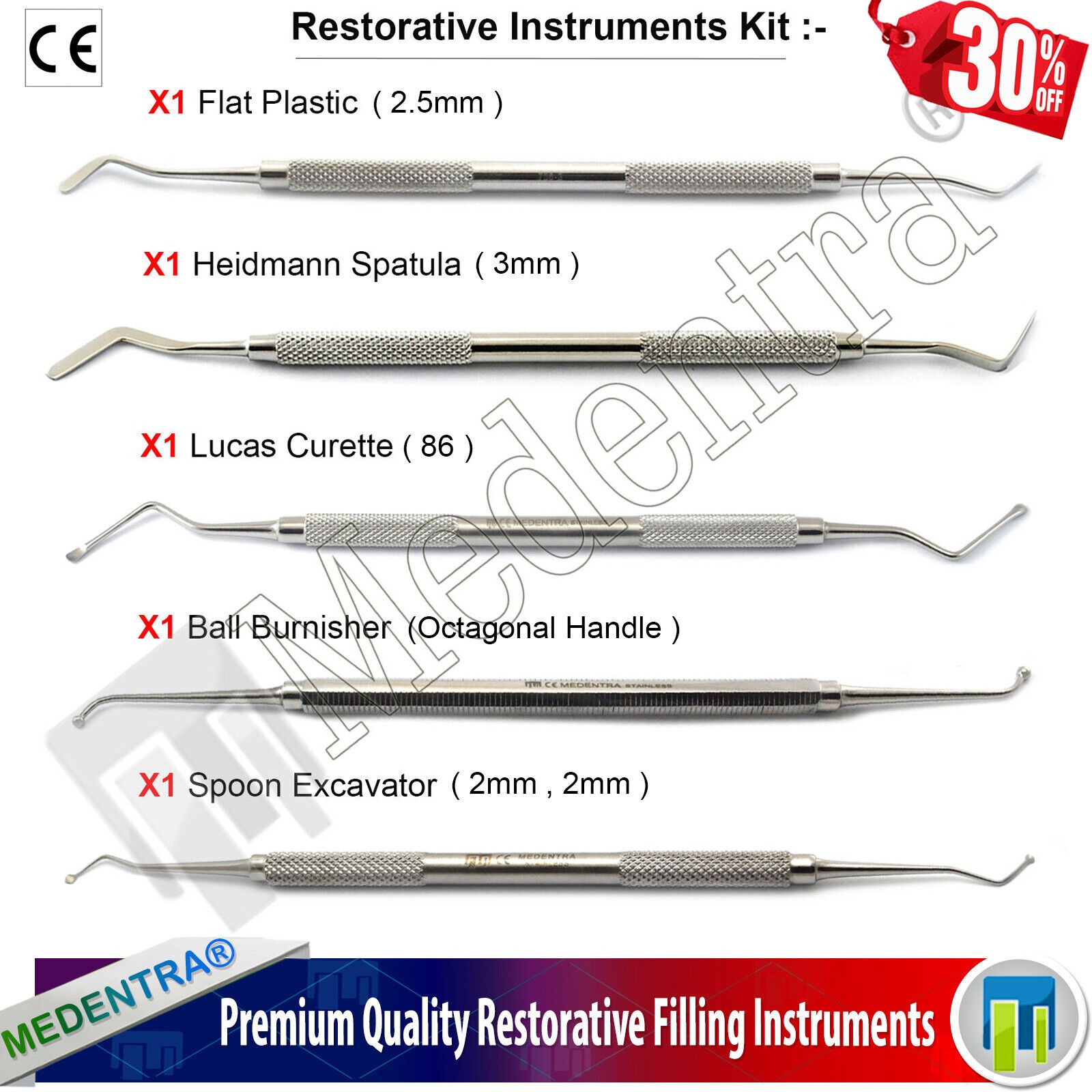 Dental Tooth Composite Filling Placement Restorative Scalers Tools Set RES-05