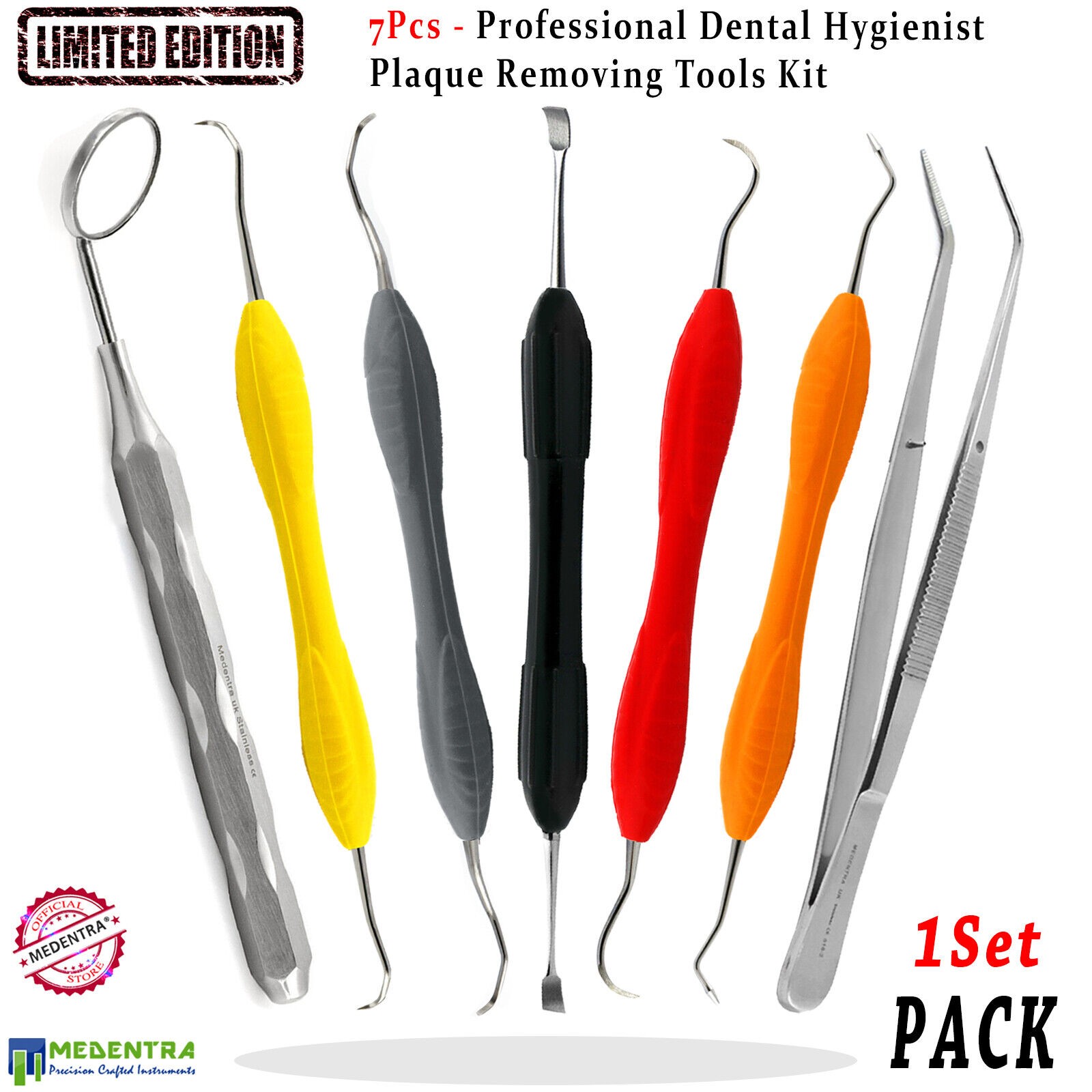 Dental Care Kit 7 Piece Tool Plaque Removal Set Curette Scalers Dentist Mirror