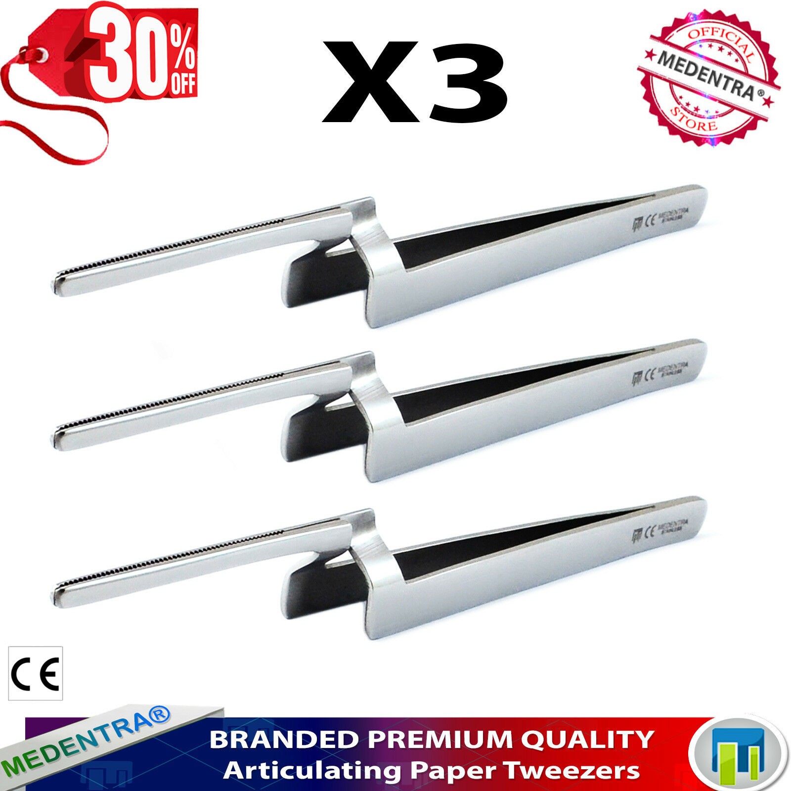 3 Pcs Articulati​ng Paper Forceps Oral Surgery Dental Impression Filling Bite Tweezers