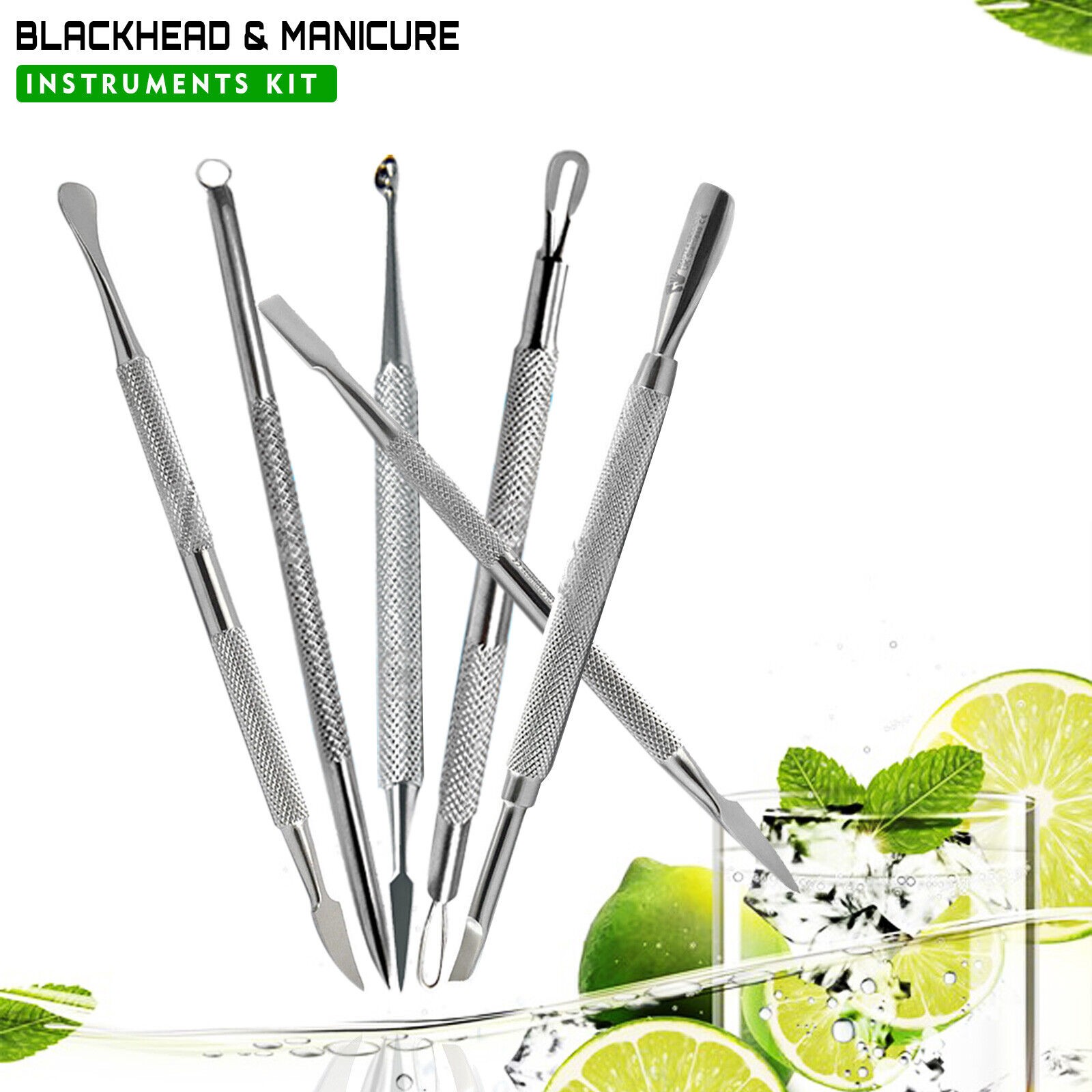 Acne Remover Blackhead Facial Spot Pimple Remover Extractor Manicure Pushers Set