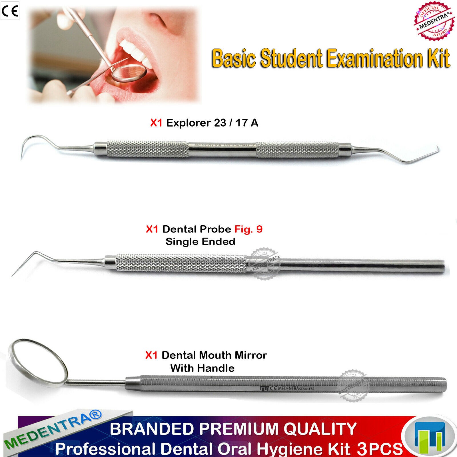 Dental Basic Examen Higiene Kit De Limpieza Set Espejo Explorer Medidor Scaler