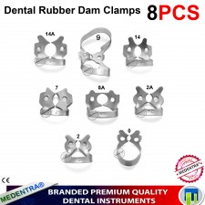 Rubber Dam Clamps Tissue Retractors Dental Restorative Instruments Endodontics Set of 8 pcs