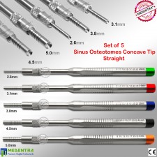 Sinus Lift Osteotomes Concave Kit Dental Bone Spreading Offset Straight 5 Pcs Set