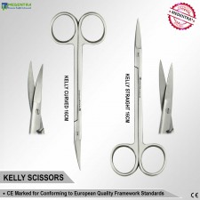 Kelly Scissors 16 cm Straight Curved Tissue Trim Cutting Suture Surgical Set of 2