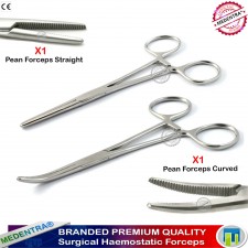 Pean Hemostatic Clamps Artery Forceps 14 cm Straight and Curved Locking Pliers Set of 2