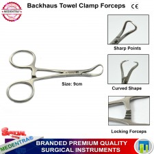 Backhaus Towel Clamp Locking Forceps Locking Handle Surgical Hemostats 9 cm