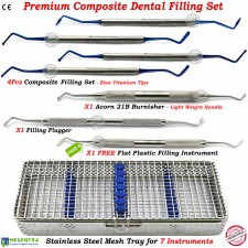 Flat Plastic Filling Composite Instruments Dentist Lab Plugger Spatulas 7Pc+Tray