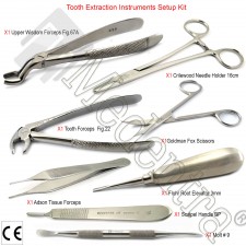 Dental Tooth Extraction Kit Forceps Root Elevators Tweezers Needle Holder Molt 9