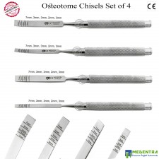 4 PCS Chisels Dental Osteotomes Straight & Curved Tip Bones Expanding Instruments