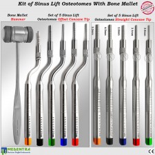 Sinus Lift Osteotomes Concave Kit Dental Bone-Spreading Offset Straight Mallet